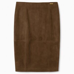 Marc New York Suede-Look Pencil Skirt – L – Brown